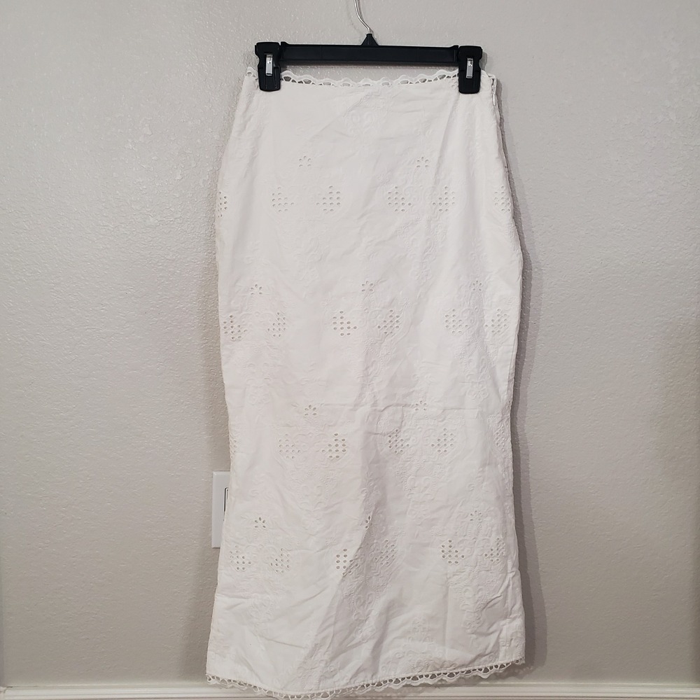 House of CB London White Eyelet Cotton Maxi Skirt Scalloped Lace Size M Boho - Picture 4 of 14